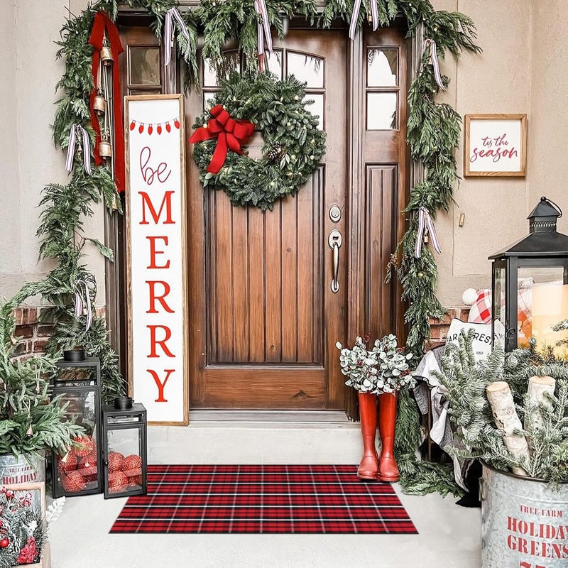 Fallovea Christmas Rugs Red and Black Plaid, 28” x 43” Area Rug Outdoor Indoor Front Porch Doormat Cotton Hand-Woven Layered Door Mats for Entryway Patio Entryway Laundry Bedroom Living Room - Image 4